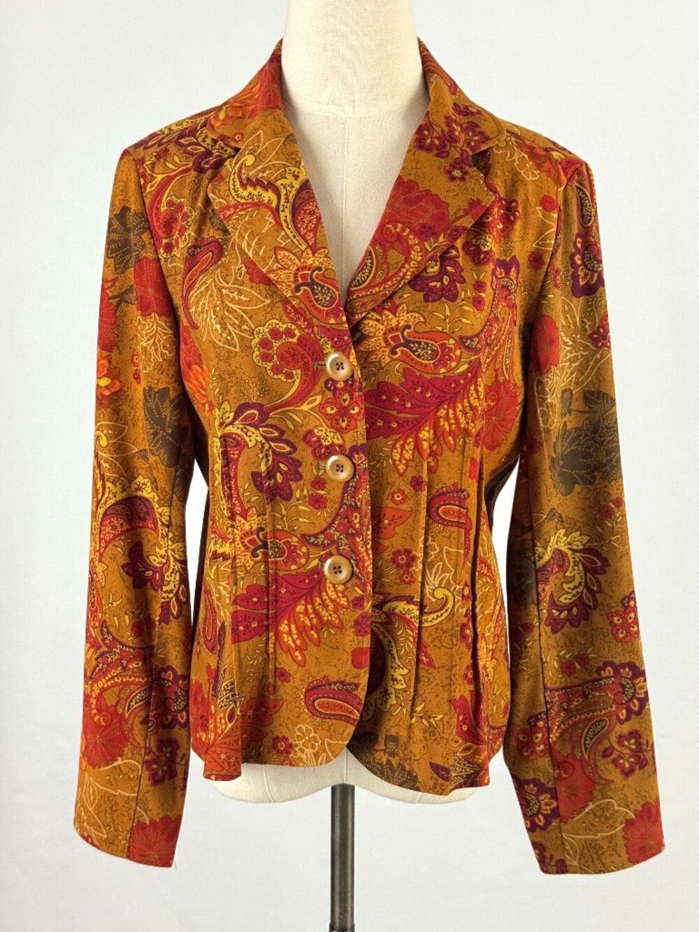 Vtg 90s Y2K Womens Brown Red Paisley Jacket Blazer Witchy Artsy Boho Eclectic